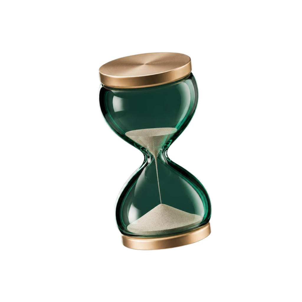 Glass hourglass illustration for fractional IT services